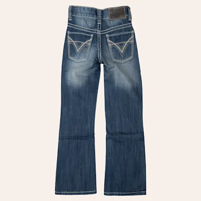 Rock & Roll Cowboy Boys' Medium Wash Raised Denim Double V Boot Cut Jeans
