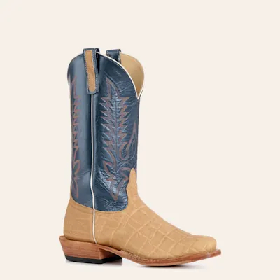 Anderson Bean Men's Regal Blue & Umber Elephant & Kidskin Cutter Toe Cowboy Boots