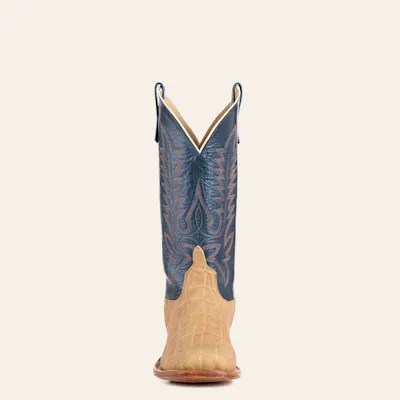 Anderson Bean Men's Regal Blue & Umber Elephant & Kidskin Cutter Toe Cowboy Boots