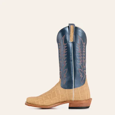 Anderson Bean Men's Regal Blue & Umber Elephant & Kidskin Cutter Toe Cowboy Boots