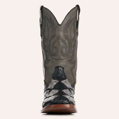 Roper Kids' Bird Blocks Black & Gray Faux Ostrich Wide Square Toe Cowboy Boots