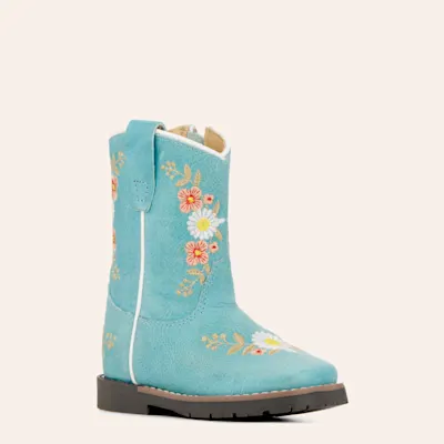 Smoky Mountain Toddler's Autry Turquoise with Floral Embroidery Wide Square Toe Cowboy Boots