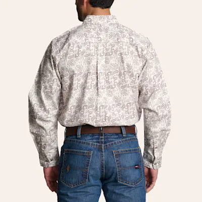 Forge Men's White & Gray Paisley Print FR Long Sleeve Shirt