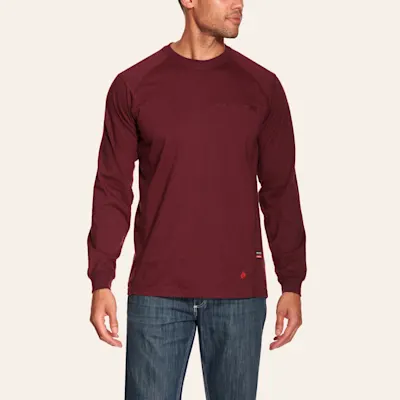 Forge Men's Burgundy Pocket Long Sleeve FR Work T-Shirt