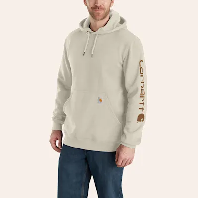 Carhartt Men's Eggshell & Caramel Logo Graphic Sleeve Work Hoodie