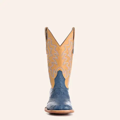 Cavender's Women's Blue Ostrich & Honey Wide Square Toe Cowboy Boots