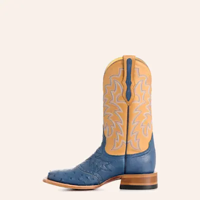 Cavender's Women's Blue Ostrich & Honey Wide Square Toe Cowboy Boots