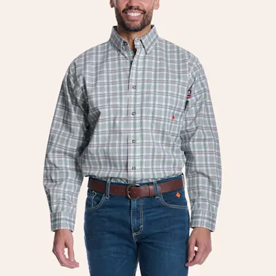 Forge Men's Slate Green Plaid Print FR Long Sleeve Shirt