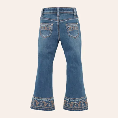 Cowgirl Hardware Toddler Girl's Medium Wash Aztec Embroidered Bootcut Jeans