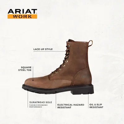 Ariat Men's Cascade Alamo Brown Wide Square Steel Toe Lace Up Work Boot