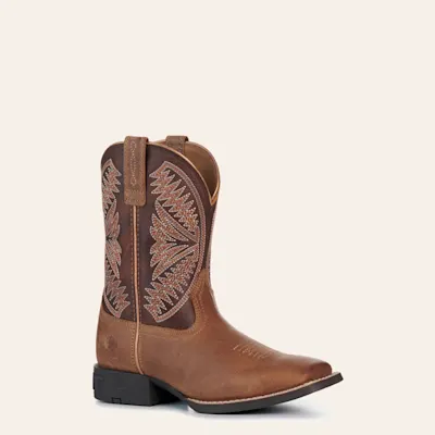 Ariat Youth Pearl & Chocolate Brown Ruidoso Wide Square Toe Cowboy Boots