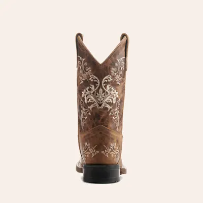 Old West Kids' Burnt Tan with Cream Embroidery Wide Square Toe Cowboy Boots 4 Old West Kids' Burnt Tan with Cream Embroidery Wide Square Toe Cowboy Boots