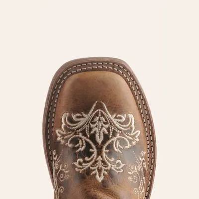 Old West Kids' Burnt Tan with Cream Embroidery Wide Square Toe Cowboy Boots 7 Old West Kids' Burnt Tan with Cream Embroidery Wide Square Toe Cowboy Boots