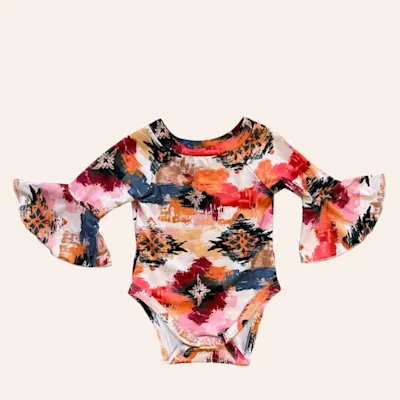 Shea Baby Infant Girls' Multicolor Aztec Print Bell Sleeve Onesie
