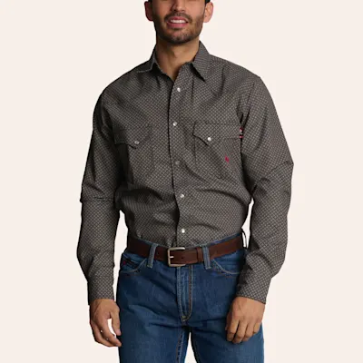 Forge Men's Gray Geo Print FR Long Sleeve Pearl Snap Western Shirt