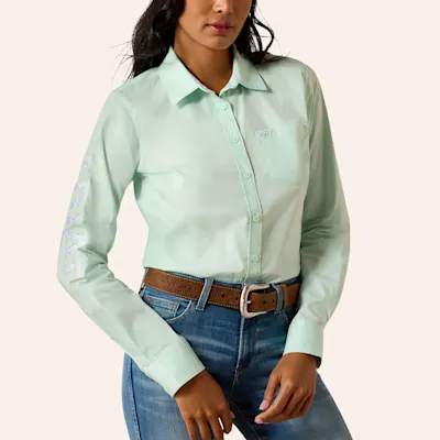 Ariat Women's Team Kirby Dusty Aqua Long Sleeve Shirt