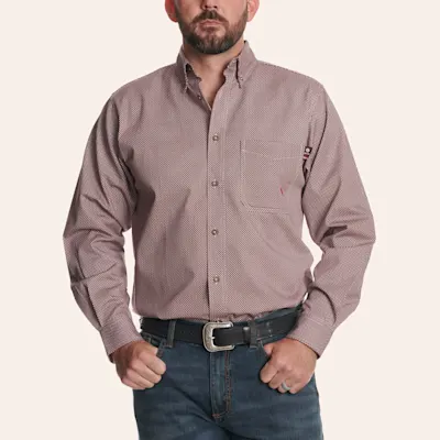 Aarco Men's Burgundy Fire Resistant Long Sleeve Western Work Shirt