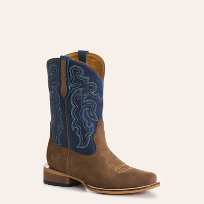Cavender’s Youth's Blue and Brown Roughout Suede Punchy Toe Cowboy Boots