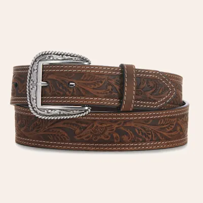 Ariat Brown Tooled Double Stitched Men's Western Belt