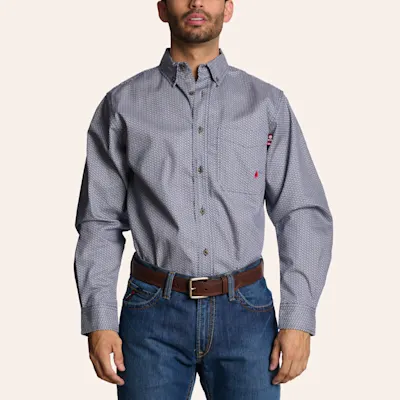 Forge Men's Blue Diamond Geo Print FR Long Sleeve Shirt