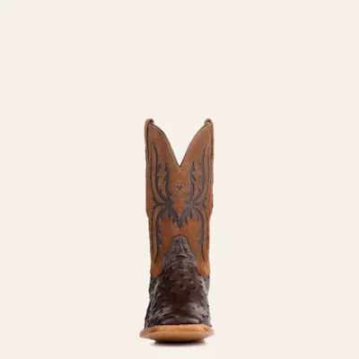 Ariat Men's Drifter Espresso Brown Full Quill Ostrich and Tan TekStep Wide Square Toe Exotic Cowboy Boots