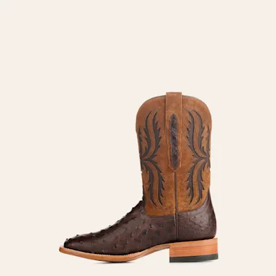 Ariat Men's Drifter Espresso Brown Full Quill Ostrich and Tan TekStep Wide Square Toe Exotic Cowboy Boots