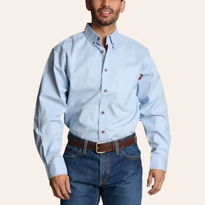 Forge Men's Light Blue Diamond Geo Print FR Long Sleeve Shirt