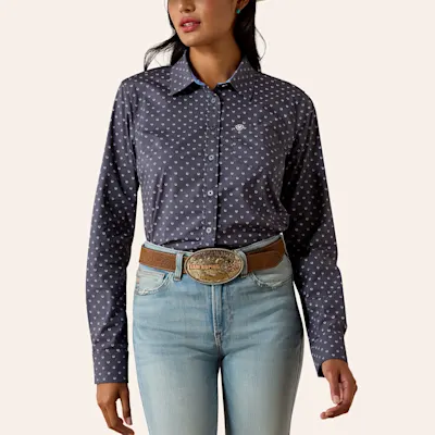 Ariat Women's Kirby Navy Horseshoe Print Long Sleeve Shirt
