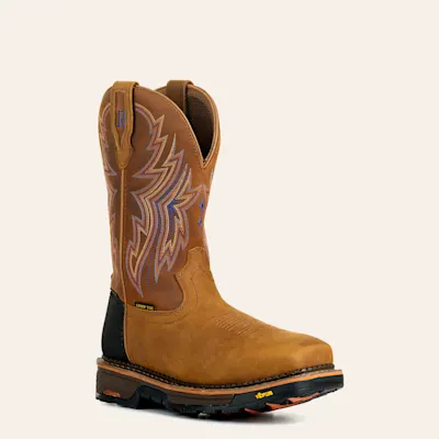R. Watson Men's Tan and Bay Brown Waterproof Wide Square Composite Toe Cowboy Work Boot