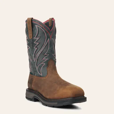 Ariat Men's WorkHog XT Rye Brown and Storm VentTEK Waterproof Square Carbon Toe Work Boot