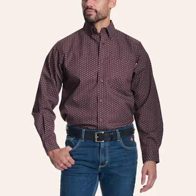 Forge Men's Burgundy Geo Print FR Long Sleeve Shirt