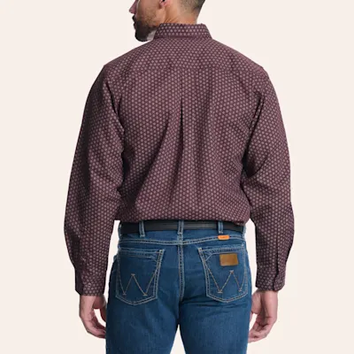 Forge Men's Burgundy Geo Print FR Long Sleeve Shirt