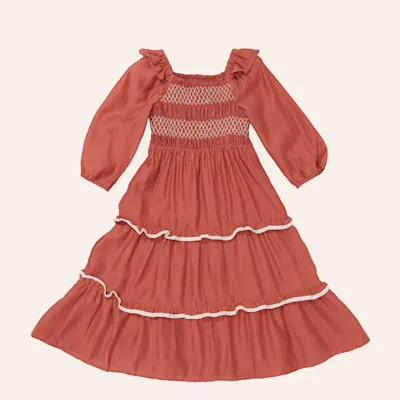 Hayden Girls' Rust Ruffle Sleeve Smocked Dress