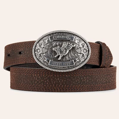 Cavender's Kids' Brown with Oval Bullrider Logo Buckle Western Belt