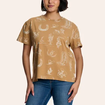 Blue B Women's Tan Western Icon Graphic T-Shirt
