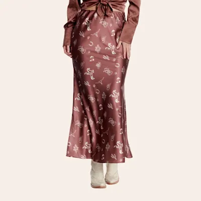 Rockin' C Women's Brown & White Western Print Maxi Skirt
