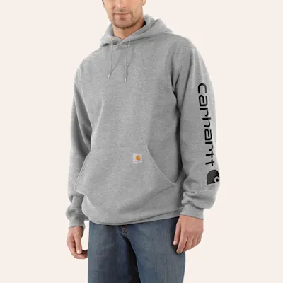 Carhartt Men's Gray & Black Logo Graphic Sleeve Work Hoodie