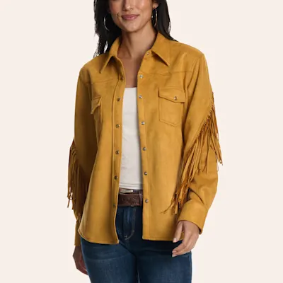 Cowgirl Hardware Women's Gold Faux Suede Fringe Shirt Jacket