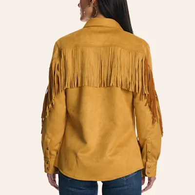 Cowgirl Hardware Women's Gold Faux Suede Fringe Shirt Jacket