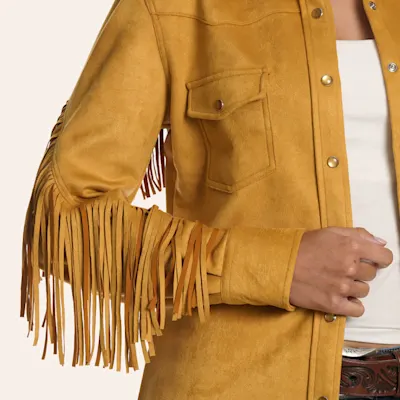 Cowgirl Hardware Women's Gold Faux Suede Fringe Shirt Jacket