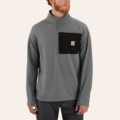 Carhartt Men's Force Relax Fit Mock Neck Half Zip Steel Shirt