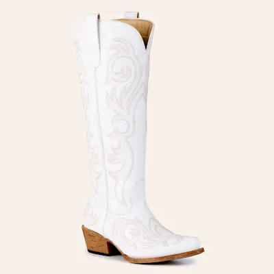 Roper Women's Ryder White Faux Leather Tall Snip Toe Cowboy Boots