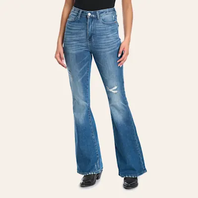Judy Blue Women's Dark High Waist Distressed Flare Jeans