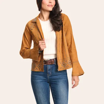 Rockin' C Women's Caramel Faux Suede Studded Jacket