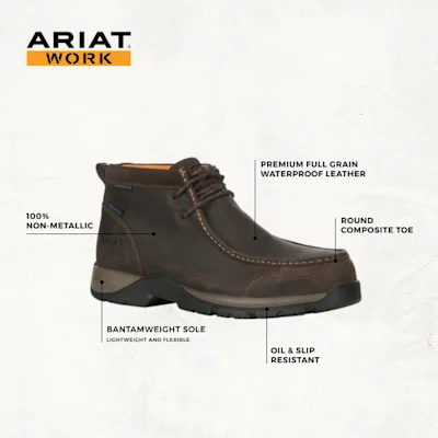 Ariat Men's Edge LTE Dark Brown Waterproof Bantamweight Moc Round Composite Toe Lace Up Work Boot