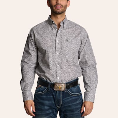 Ariat Men's Gerald Gray & White Floral Print Long Sleeve Shirt - Big & Tall