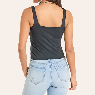 Rock & Roll Denim Women's Dark Gray Buckle Strap Tank Top