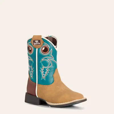 Twister Toddler Jensen Tan & Turquoise Square Toe Boots