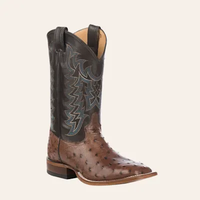 Tony Lama Men's Kango Tobacco and Chocolate Full Quill Ostrich Wide Square Toe Exotic Cowboy Boot - Cavender's Exclusive