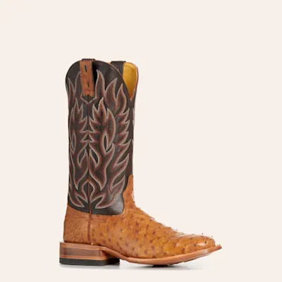 Cavender's Men's Lainey Chocolate & Tan Full Quill Ostrich Wide Square Toe Cowboy Boots